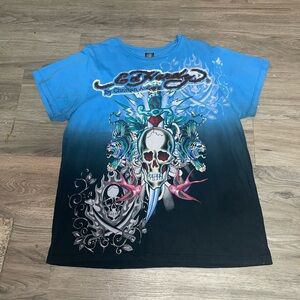 VINTAGE Ed Hardy by Christian Audigier Blue Short Sleeve Tshirt XL EUC